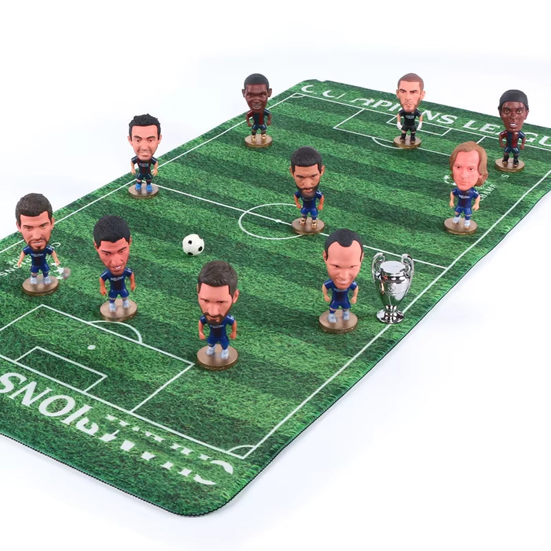 Handmade Mini Metal Goal & 60*30Cm Rubber Field for Soccerwe Soccer Dolls Office Decoration Soccer Fans Collection New Year Gift