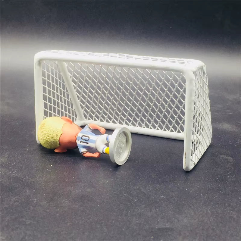 Handmade Mini Metal Goal & 60*30Cm Rubber Field for Soccerwe Soccer Dolls Office Decoration Soccer Fans Collection New Year Gift