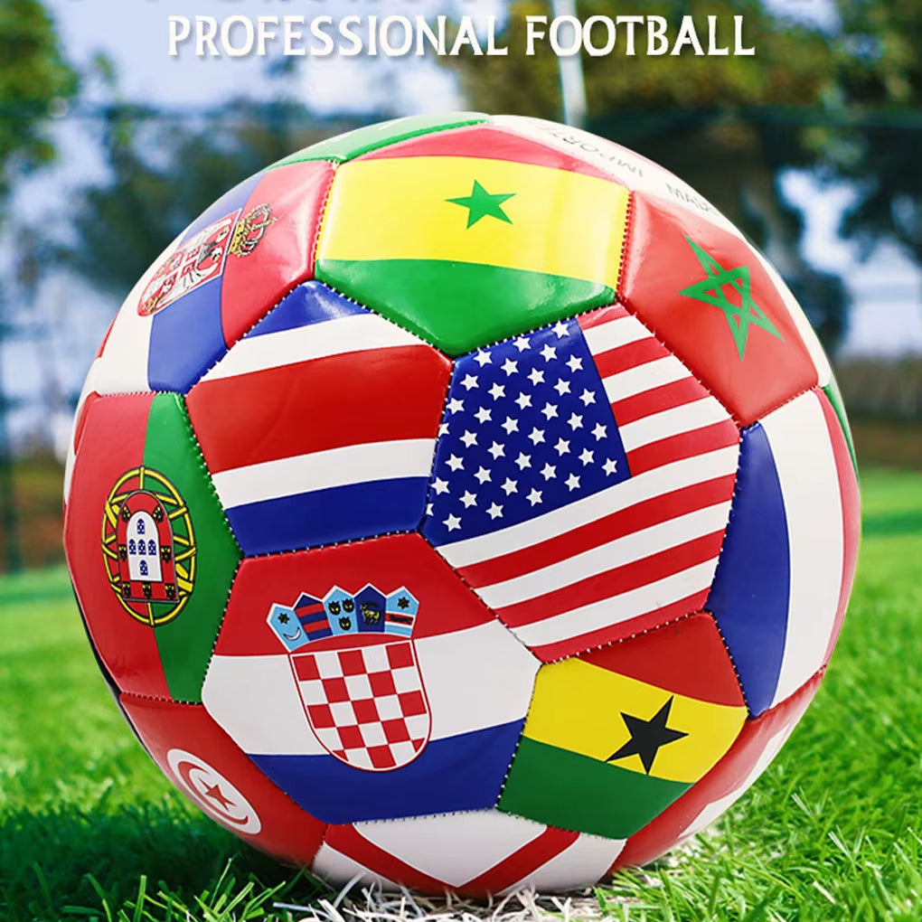 Flag Printed Soccer Ball Official Size 5 Soccer Match Ball Outdoor Match Game Football Pvc 2.7Thickened Team Training Footy Ball