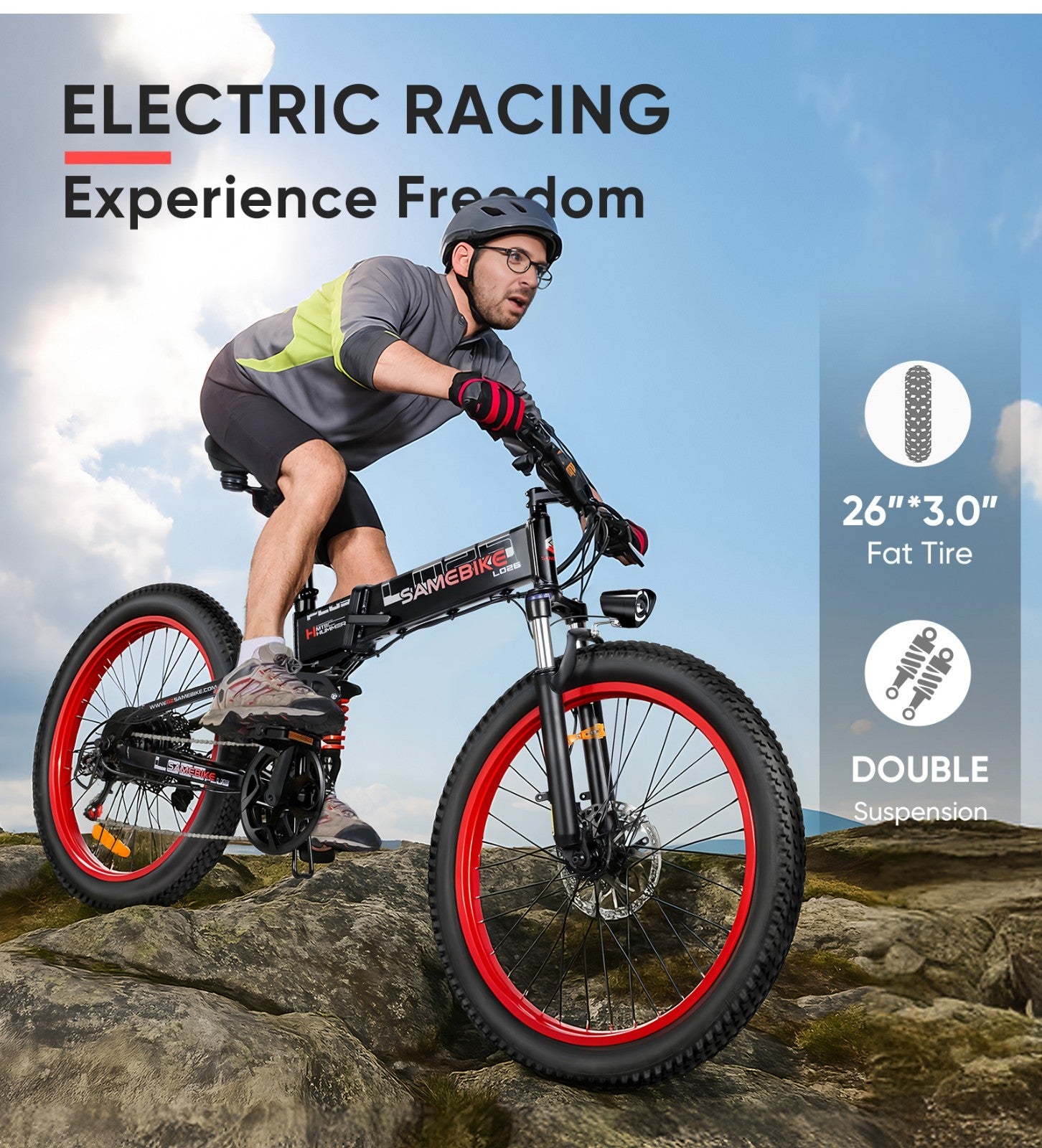 E-Bike SAMEBIKE LO26 plus Electric Mountain Bike 48V 15AH 26" Bicycle Upgraded