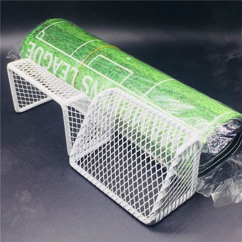 Handmade Mini Metal Goal & 60*30Cm Rubber Field for Soccerwe Soccer Dolls Office Decoration Soccer Fans Collection New Year Gift
