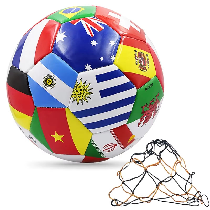 Flag Printed Soccer Ball Official Size 5 Soccer Match Ball Outdoor Match Game Football Pvc 2.7Thickened Team Training Footy Ball